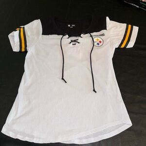 NFL Women's White and Black Lace-Up Tee